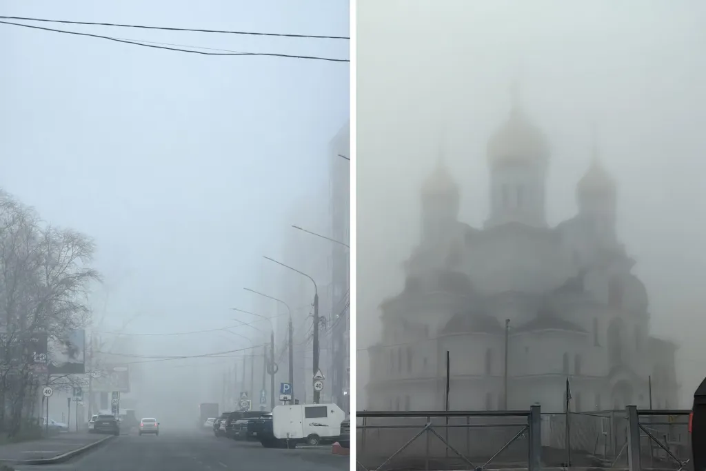 Туман окутал центр Архангельска утром 31 октября